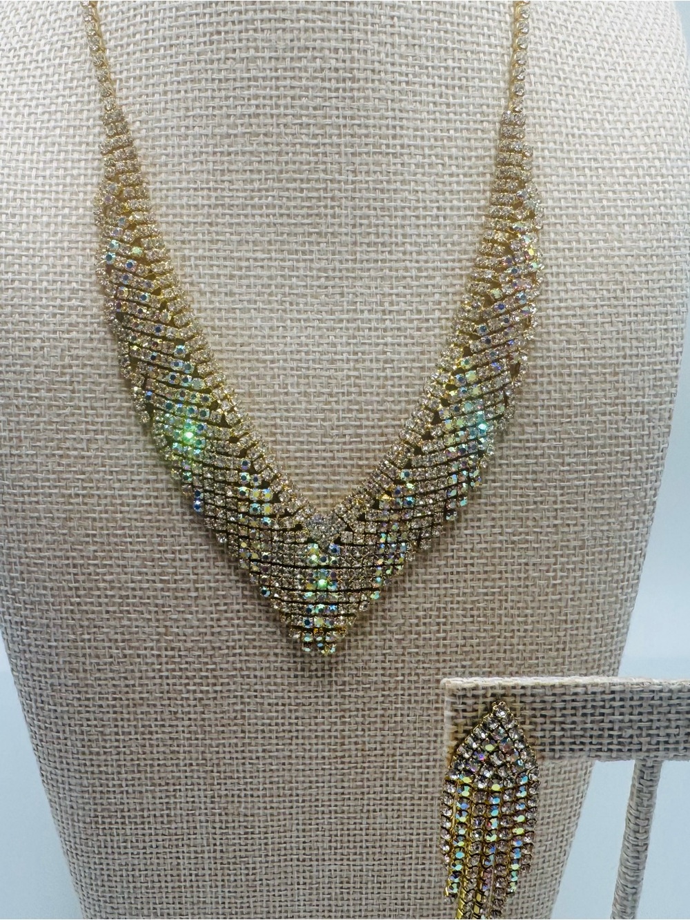 Gold-Tone Crystal V-Shape Necklace and Earrings Set